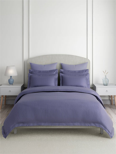 Emblem 100% Cotton 300 TC King Bedsheet with 2 Pillow Covers | Blue Stripes Bedsheet Set