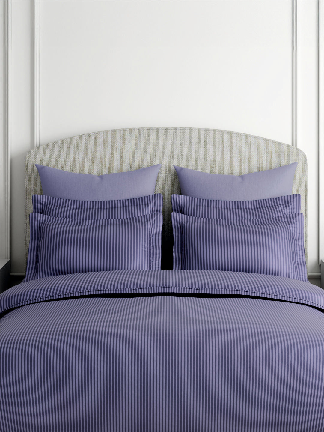Emblem 100% Cotton 300 TC King Bedsheet with 2 Pillow Covers | Blue Stripes Bedsheet Set