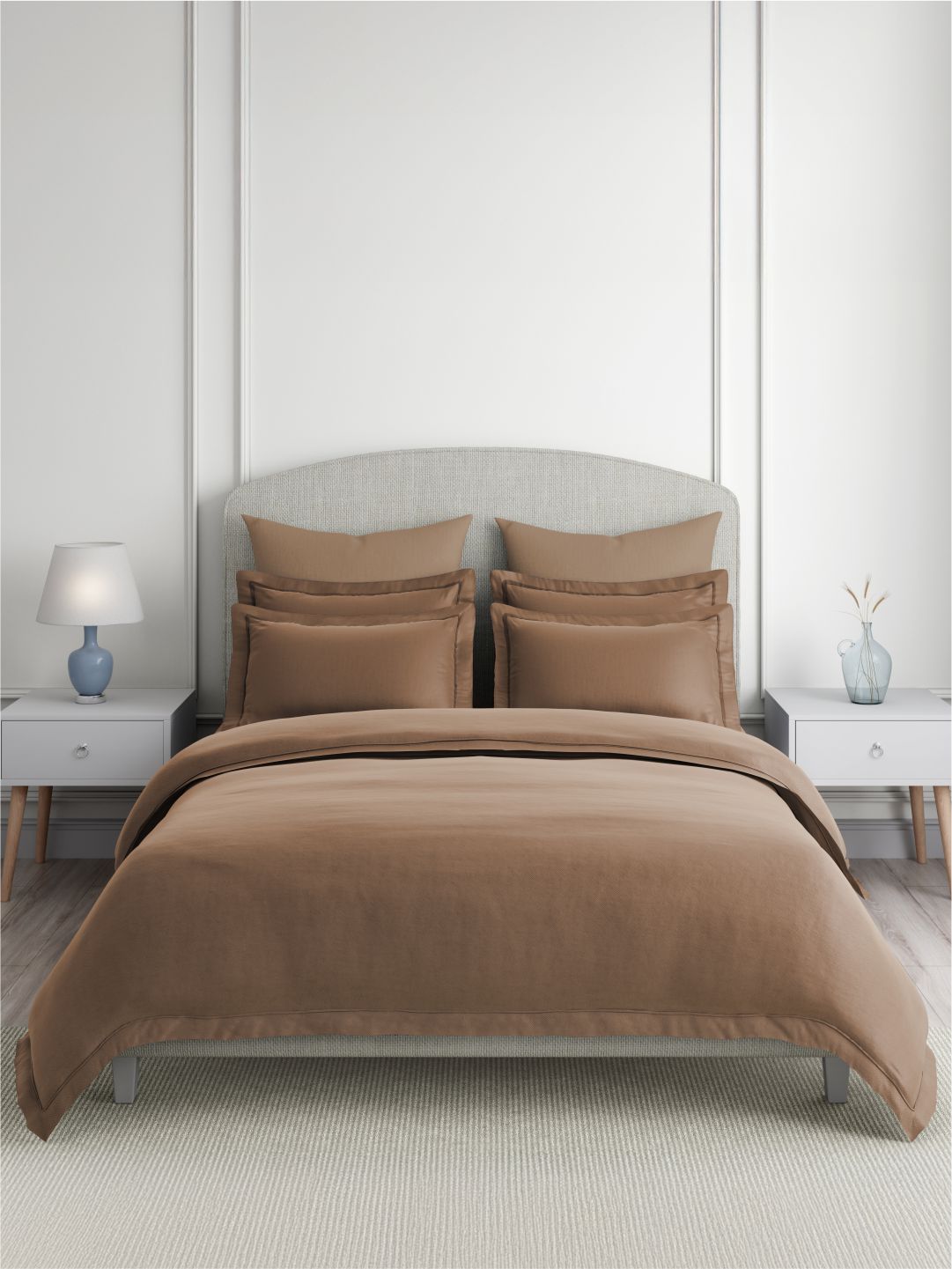 Emblem 100% Cotton 300 TC King Bedsheet with 4 Pillow Covers | Brown Dyed Solid Bedsheet Set