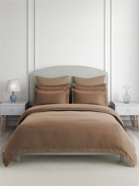 Emblem 100% Cotton 300 TC King Bedsheet with 4 Pillow Covers | Brown Dyed Solid Bedsheet Set