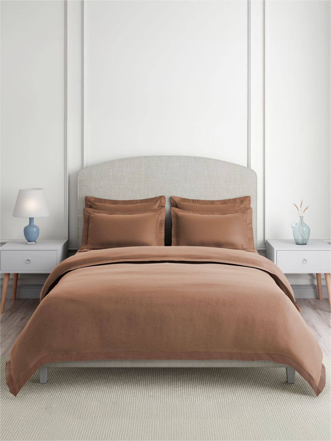 Cotton Charm 100% Cotton 400 TC King Bedsheet with 4 Pillow Covers | Brown Dyed Solid Bedsheet Set