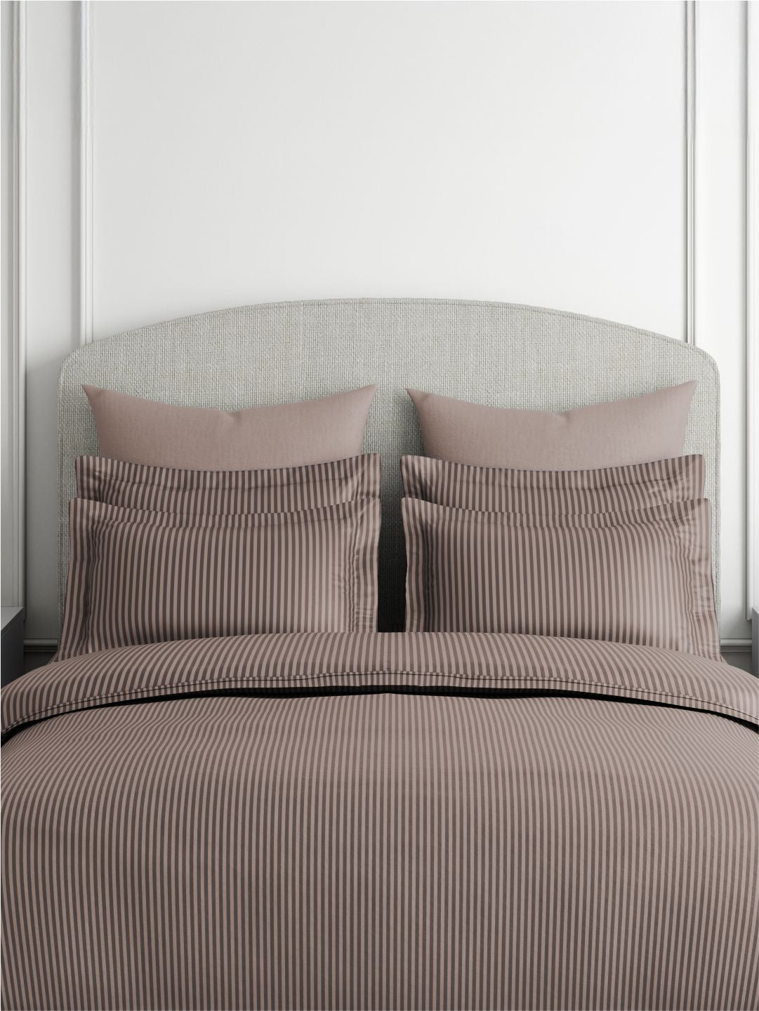 Emblem 100% Cotton 300 TC King Bedsheet with 2 Pillow Covers | Brown Stripes Bedsheet Set