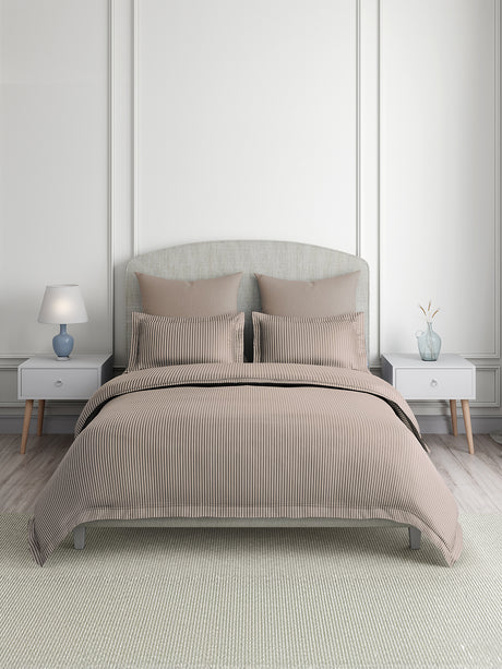 Emblem 100% Cotton 300 TC King Bedsheet with 2 Pillow Covers | Grey Stripes Bedsheet Set