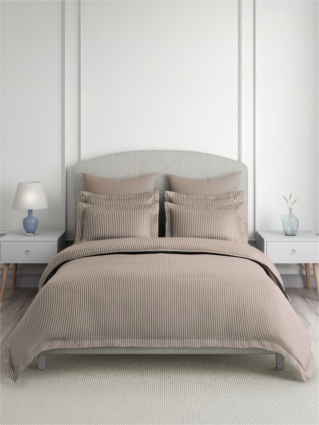 Emblem 100% Cotton 300 TC King Bedsheet with 2 Pillow Covers | Grey Stripes Bedsheet Set