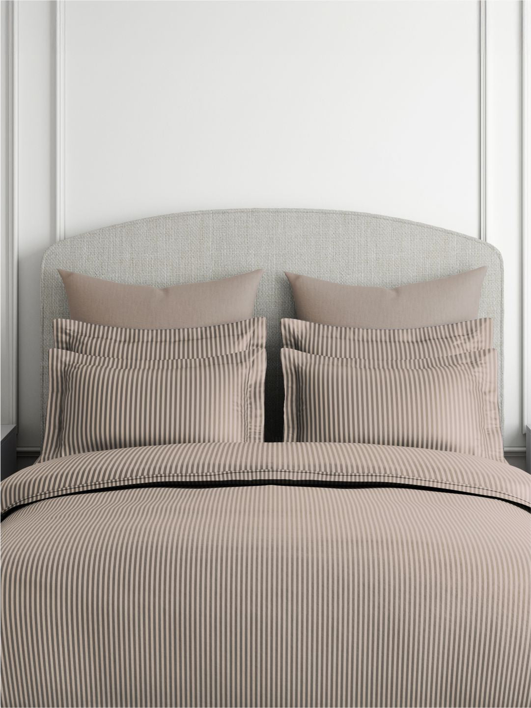 Emblem 100% Cotton 300 TC King Bedsheet with 2 Pillow Covers | Grey Stripes Bedsheet Set