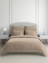 Emblem 100% Cotton 300 TC King Bedsheet with 4 Pillow Covers | Beige Dyed Solid Bedsheet Set