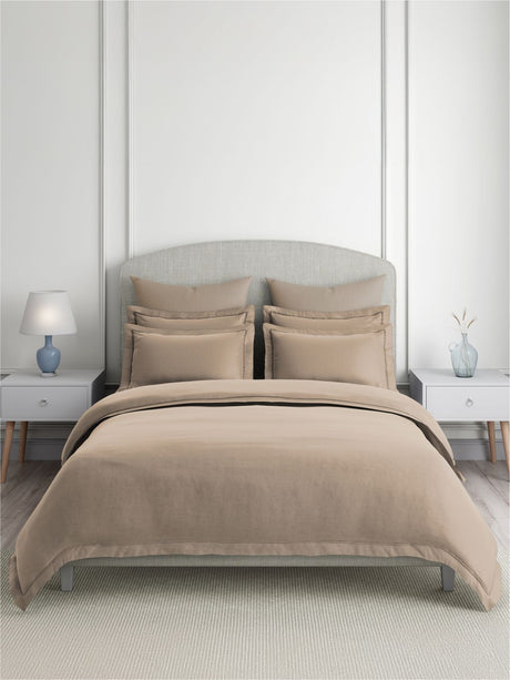 Emblem 100% Cotton 300 TC King Bedsheet with 4 Pillow Covers | Beige Dyed Solid Bedsheet Set