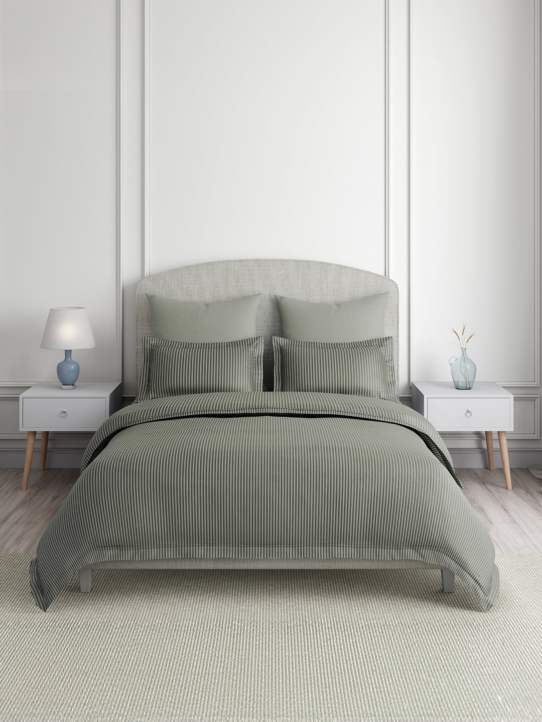 Emblem 100% Cotton 300 TC King Bedsheet with 2 Pillow Covers | Grey Stripes Bedsheet Set