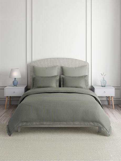 Emblem 100% Cotton 300 TC King Bedsheet with 2 Pillow Covers | Grey Stripes Bedsheet Set