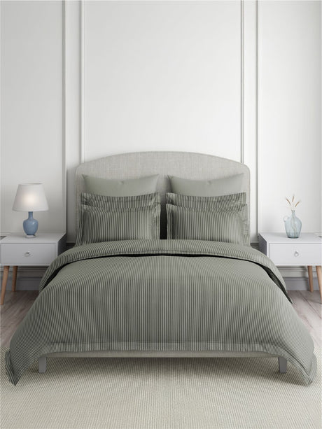 Emblem 100% Cotton 300 TC King Bedsheet with 2 Pillow Covers | Grey Stripes Bedsheet Set
