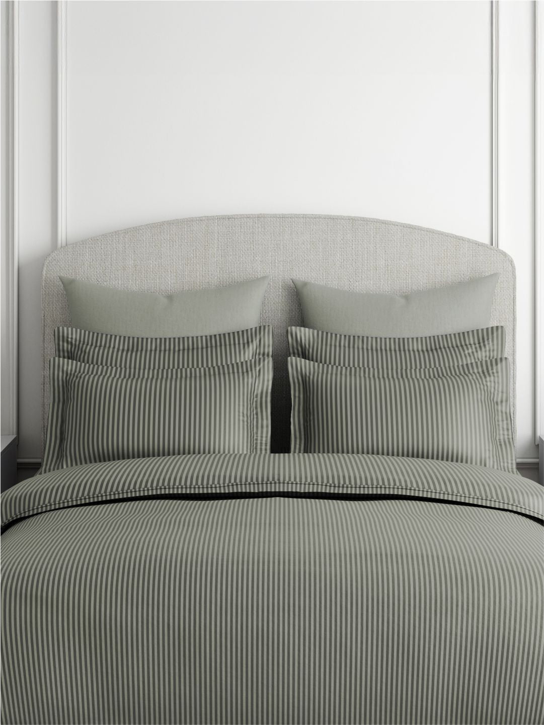 Emblem 100% Cotton 300 TC King Bedsheet with 2 Pillow Covers | Grey Stripes Bedsheet Set