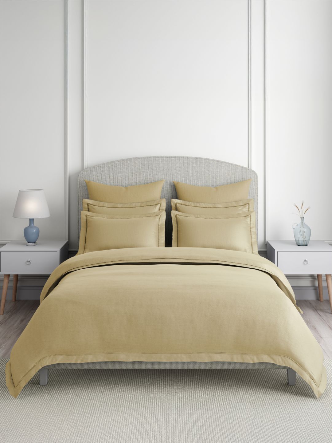 Emblem 100% Cotton 300 TC King Bedsheet with 4 Pillow Covers | Yellow Dyed Solid Bedsheet Set