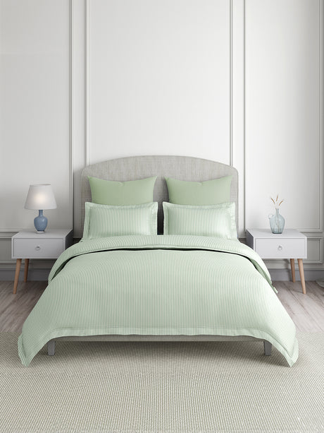 Emblem 100% Cotton 300 TC King Bedsheet with 2 Pillow Covers | Green Stripes Bedsheet Set