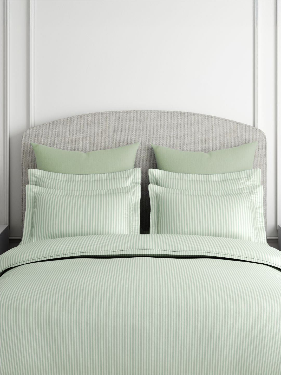 Emblem 100% Cotton 300 TC King Bedsheet with 2 Pillow Covers | Green Stripes Bedsheet Set