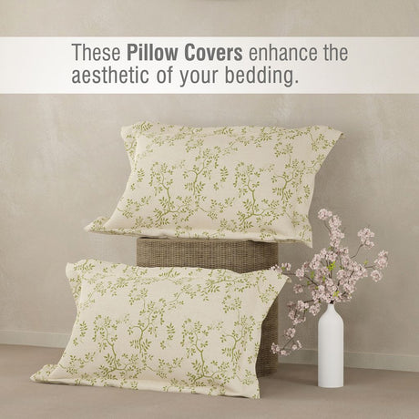 Cottage Garden 100% Organic Cotton 300 TC King Bedsheet with 2 Pillow Covers - Beige & Green Floral