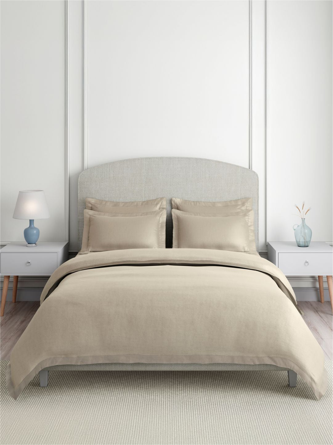 Cotton Charm 100% Cotton 400 TC King Bedsheet with 4 Pillow Covers | Cream Dyed Solid Bedsheet Set