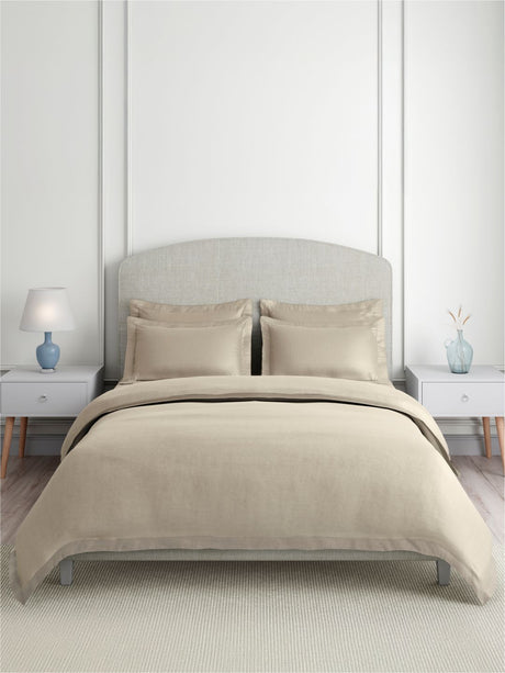Cotton Charm 100% Cotton 400 TC King Bedsheet with 4 Pillow Covers | Cream Dyed Solid Bedsheet Set