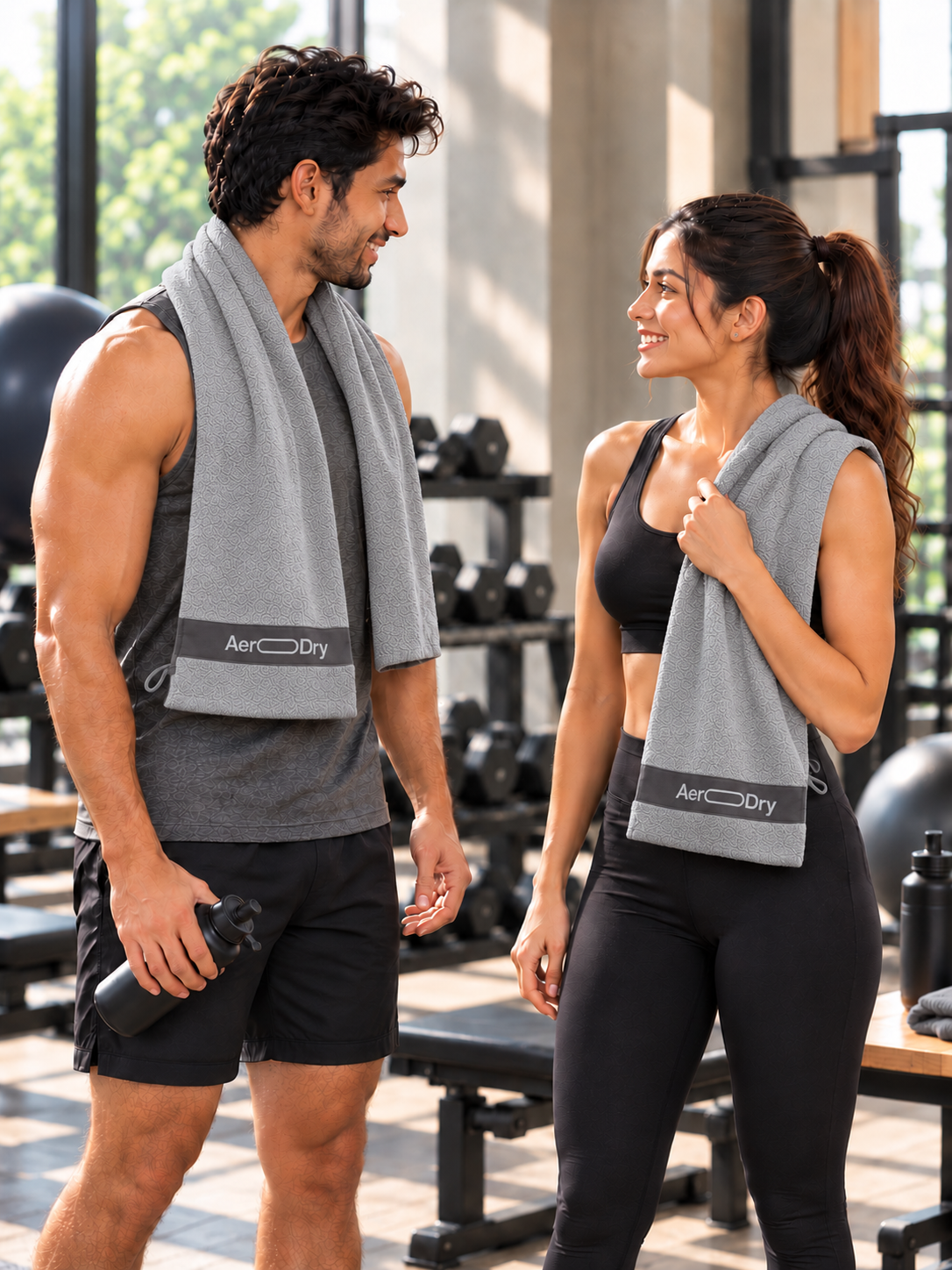 AeroDry 550 GSM 100% Cotton Reversible Sport Towel - Grey, 50 x 100 cm
