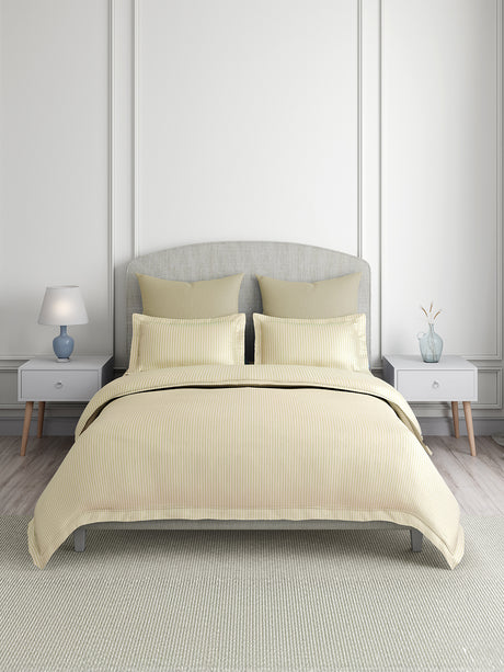 Emblem 100% Cotton 300 TC King Bedsheet with 2 Pillow Covers | Beige Stripes Bedsheet Set