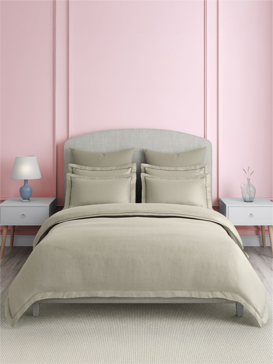 Premium Quality 100% Egyptian Cotton 1000 TC Grey King Bedsheet with 4 Pillow Covers (Pearl Stitched), Infinity