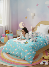 100% Cotton Blue Reversible Single Comforter For Kids, 200 TC Unicorn Print , Rock N Room Collection