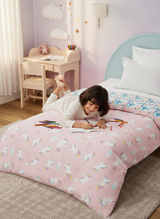 100% Cotton Pink Reversible Single Comforter For Kids, 200 TC Unicorn Print, Rock N Room Collection