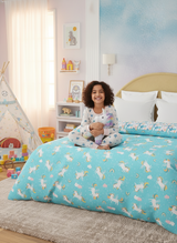 100% Cotton Blue Reversible Double Comforter For Kids, 200 TC Unicorn Print , Rock N Room Collection
