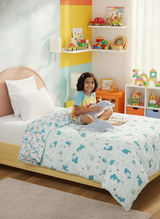 100% Cotton Blue & White Reversible Single Comforter For Kids, 200 TC Dolphin Print, Rock N Room Collection