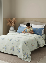 Embrace 100% Cotton 152 TC White & Blue Floral Double Bedsheet with 2 Pillow Covers