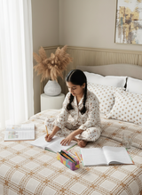 Embrace 100% Cotton 152 TC White & Brown Checks Print Double Bedsheet with 2 Pillow Covers