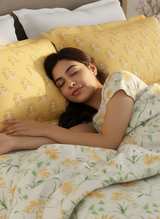 Valatia 100% Cotton 200 TC Yellow & Green Floral King Bedsheet with 2 Pillow Covers