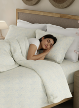 Cottage Garden 100% Cotton 300 TC King Bedsheet with 2 Pillow Covers - Blue & White Geometrical Print