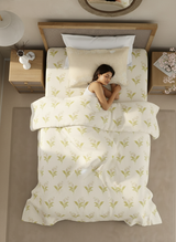 Valatia 100% Cotton 200 TC Single Bedsheet with 1 Pillow Cover - Cream Floral