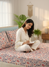 Siesta 100% Cotton 200 TC Pink Floral Print King Bedsheet with 2 Pillow Covers