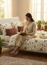 Siesta 100% Cotton 200 TC White & Yellow Floral Print King Bedsheet with 2 Pillow Covers