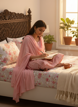 Siesta 100% Cotton 200 TC Pink & Grey Floral Print King Bedsheet with 2 Pillow Covers