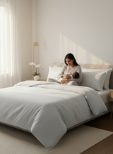 100% Cotton Double Comforter, 600 TC Solid Dyed Gypsum (Grey), For Mild Winter, All Season - Luxe Loom