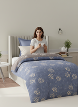 100% Cotton Reversible Single Comforter, 152 TC Blue & Grey Floral Print, Embrace Collection