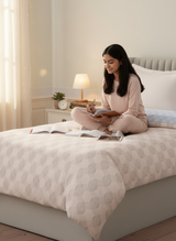 100% Cotton Reversible Single Comforter, 152 TC Cream & Blue Geometrical Print, Embrace Collection