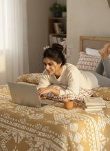 Valatia Gypsy 100% Cotton 200 TC Ethnic Printed King Bedsheet with 2 Pillow Covers - Brown & White