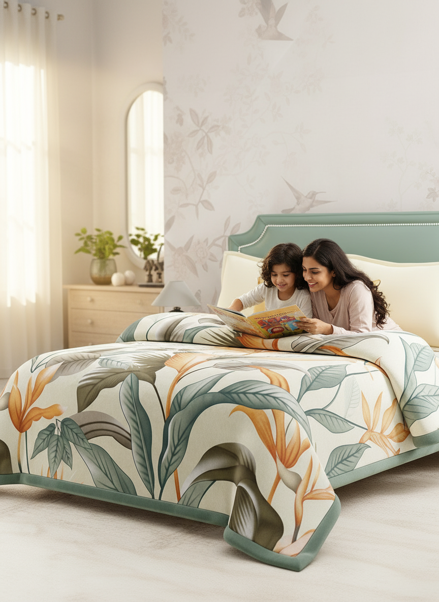 Double Size Blanket, Multicolor Floral (2.40 L x 2.20 W meters), Valatia Collection