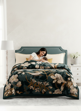 Double Size Blanket, Grey Floral (2.40 L x 2.20 W meters), Platinum Pulse Collection