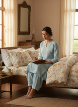 Siesta 100% Cotton 200 TC Grey & Orange Floral Print King Bedsheet with 2 Pillow Covers