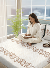 Siesta 100% Cotton 200 TC White Ethnic Print King Bedsheet with 2 Pillow Covers