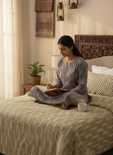 100% Cotton 200 TC Karigari Printed Single Bedsheet with 1 Pillow Cover - Beige - Valatia