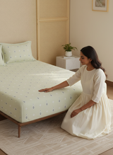 King Fitted Sheet Set, 100% Kasturi Cotton 200 TC, Grey Printed (78 L x 72 W + 13 H inches), Indo Musk