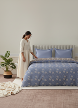 100% Cotton Reversible Double Comforter, 152 TC Blue & Grey Floral Print, Embrace Collection