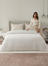 100% Cotton Reversible Double Comforter, 152 TC Grey & Cream Geometrical Print, Embrace Collection