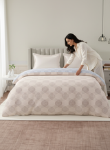 100% Cotton Reversible Double Comforter, 152 TC Cream & Blue Geometrical Print, Embrace Collection