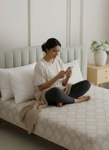 King Fitted Sheet Set, 100% Cotton 152 TC, Brown Ethnic Print, Embrace